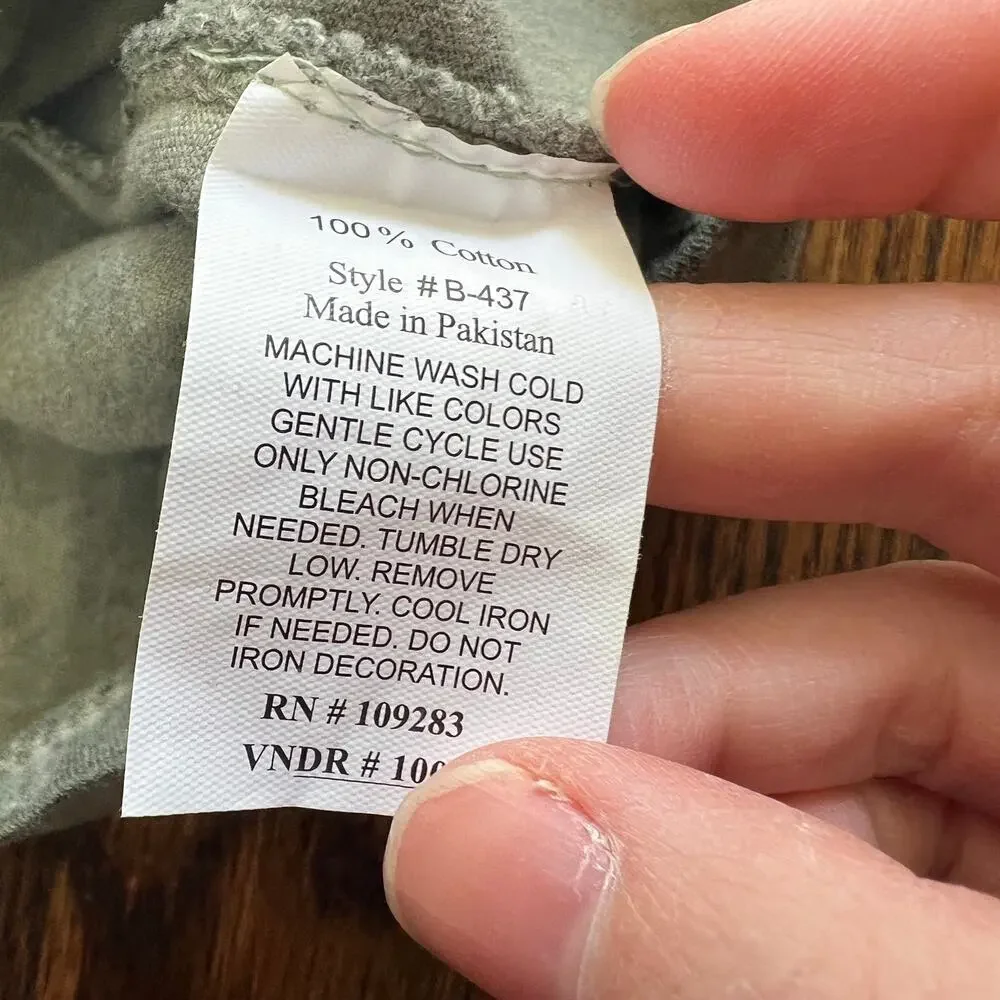 New Vintage Havana Distressed Army Green Button Down Short Sleeve Shirt - XL